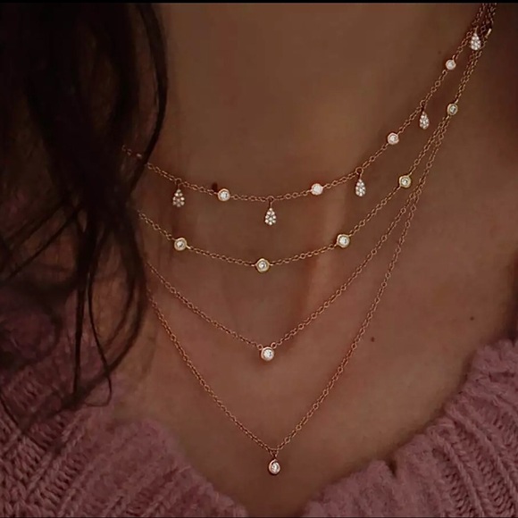 Jewelry - 3/$25 cz 4 layer water drop necklace